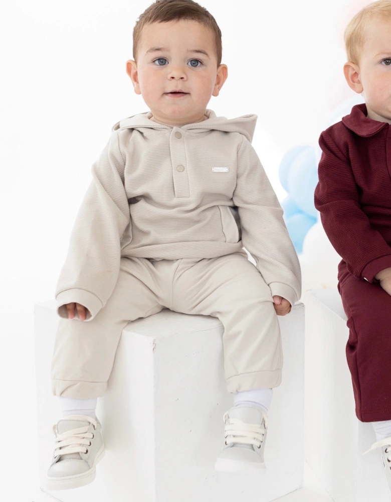 Boys Beige Ribbed Hoody Jogsuit