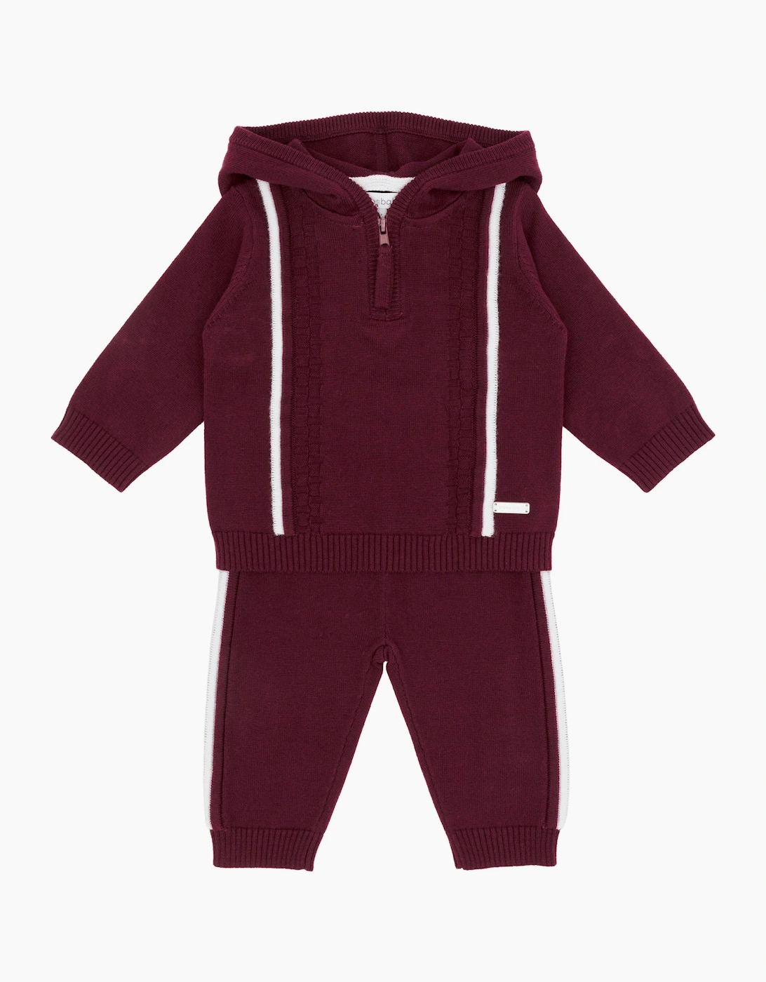 Boys Dark Red Knit Hoody Pant Set, 4 of 3