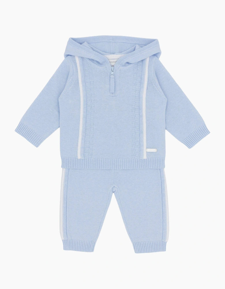 Boys Pale Blue Knit Hoody Pant Set