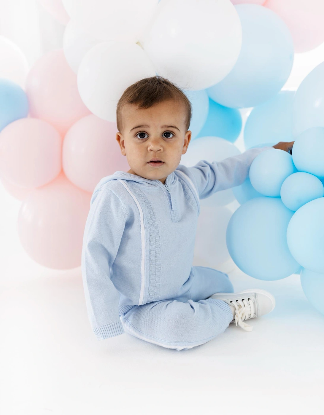 Boys Pale Blue Knit Hoody Pant Set