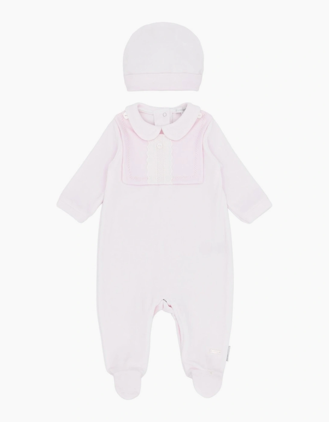 Girls Pale Pink Velour Babygrow and Hat