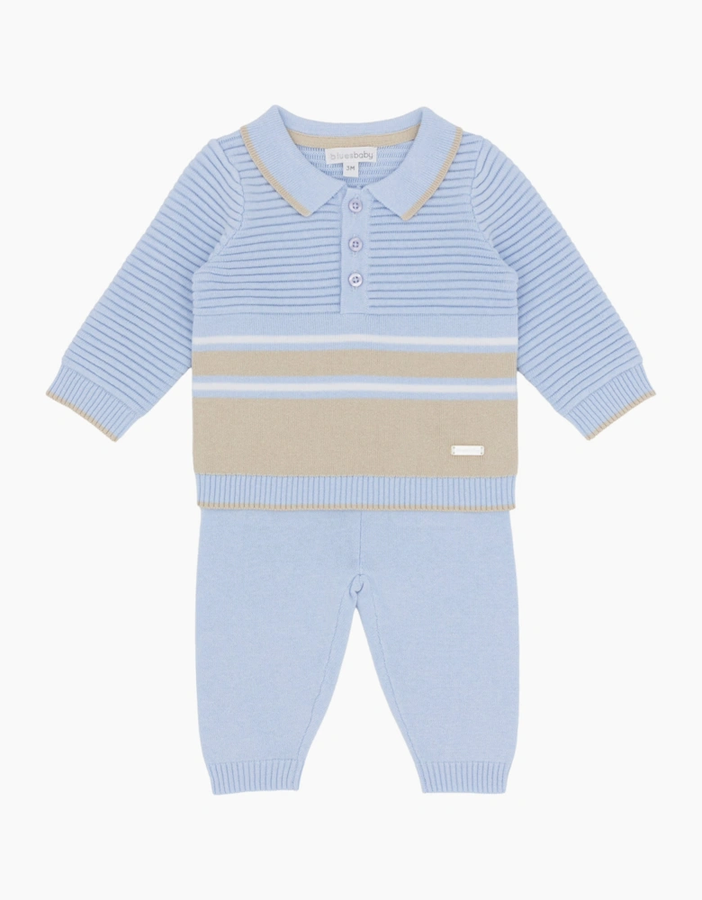 Boys Pale Blue and Beige Knit Pant Set