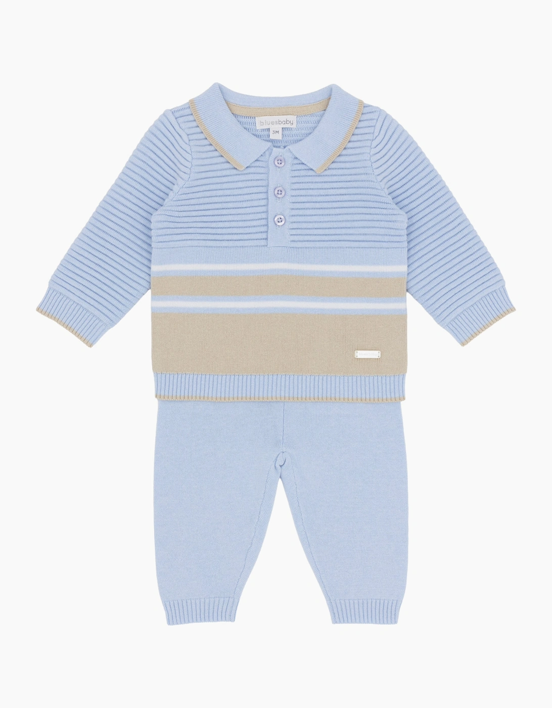 Boys Pale Blue and Beige Knit Pant Set, 4 of 3