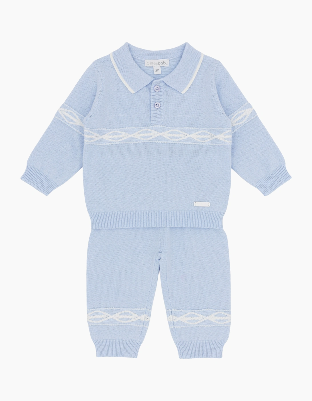 Boys Pale Blue Knit Pant Set, 3 of 2