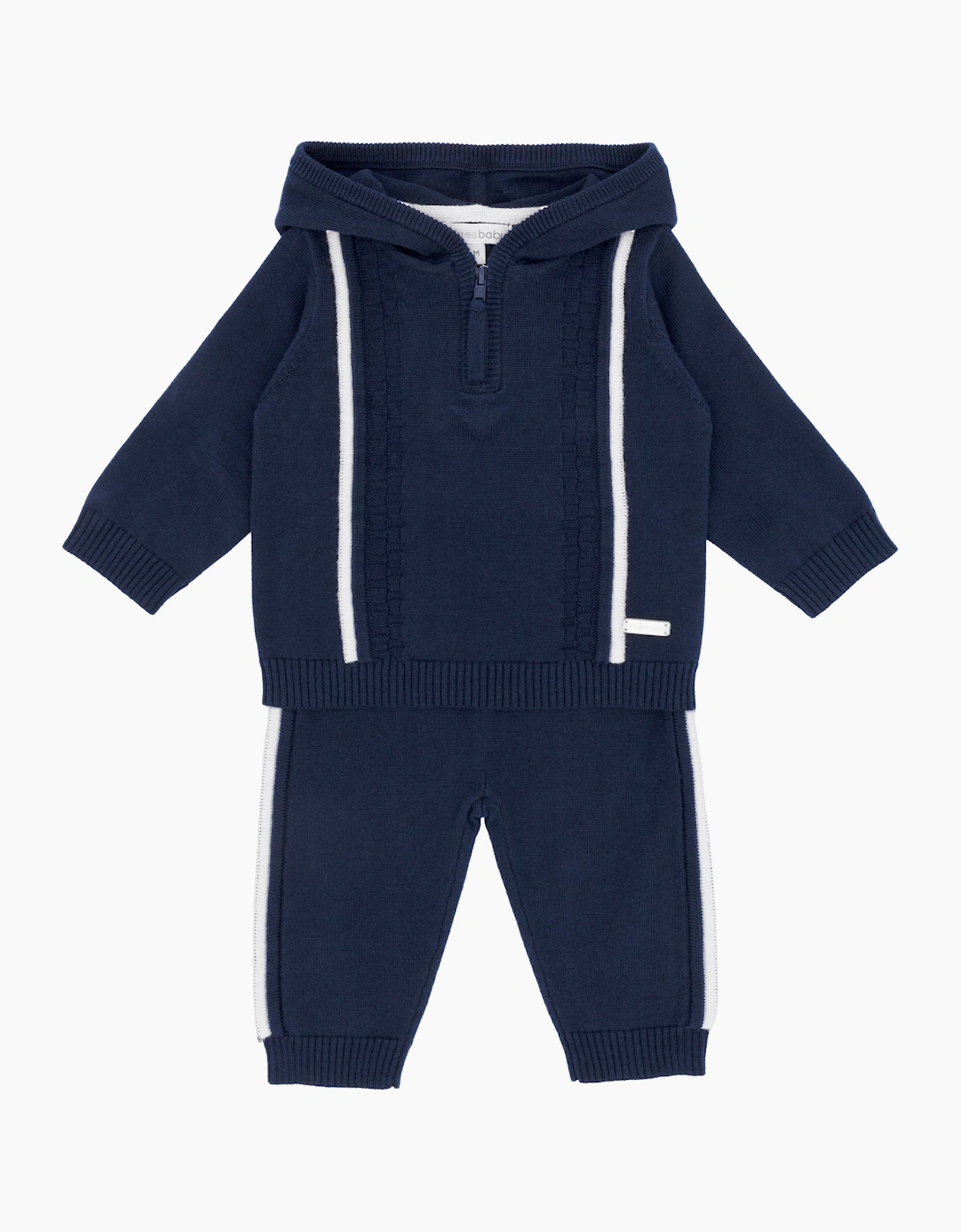 Boys Navy Knit Hoody Pant Set, 3 of 2
