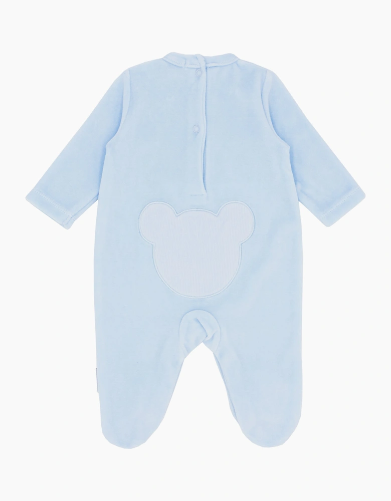 Boys Pale Blue Velour Bear Bum Babygrow