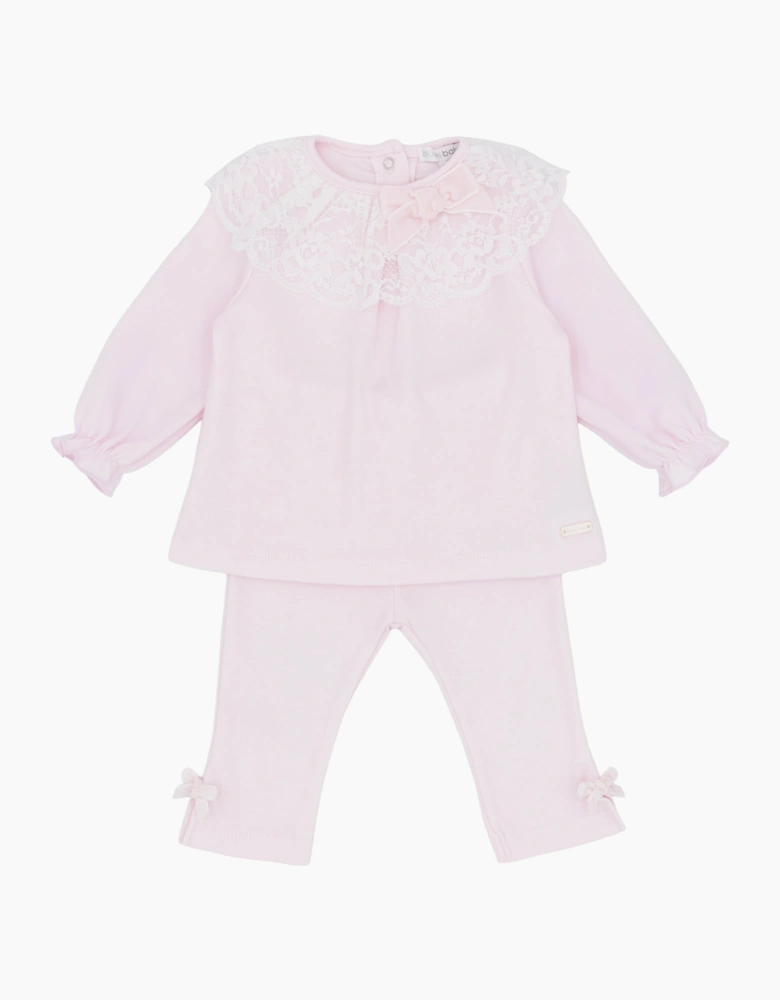 Girls Pale Pink Lace Legging Set