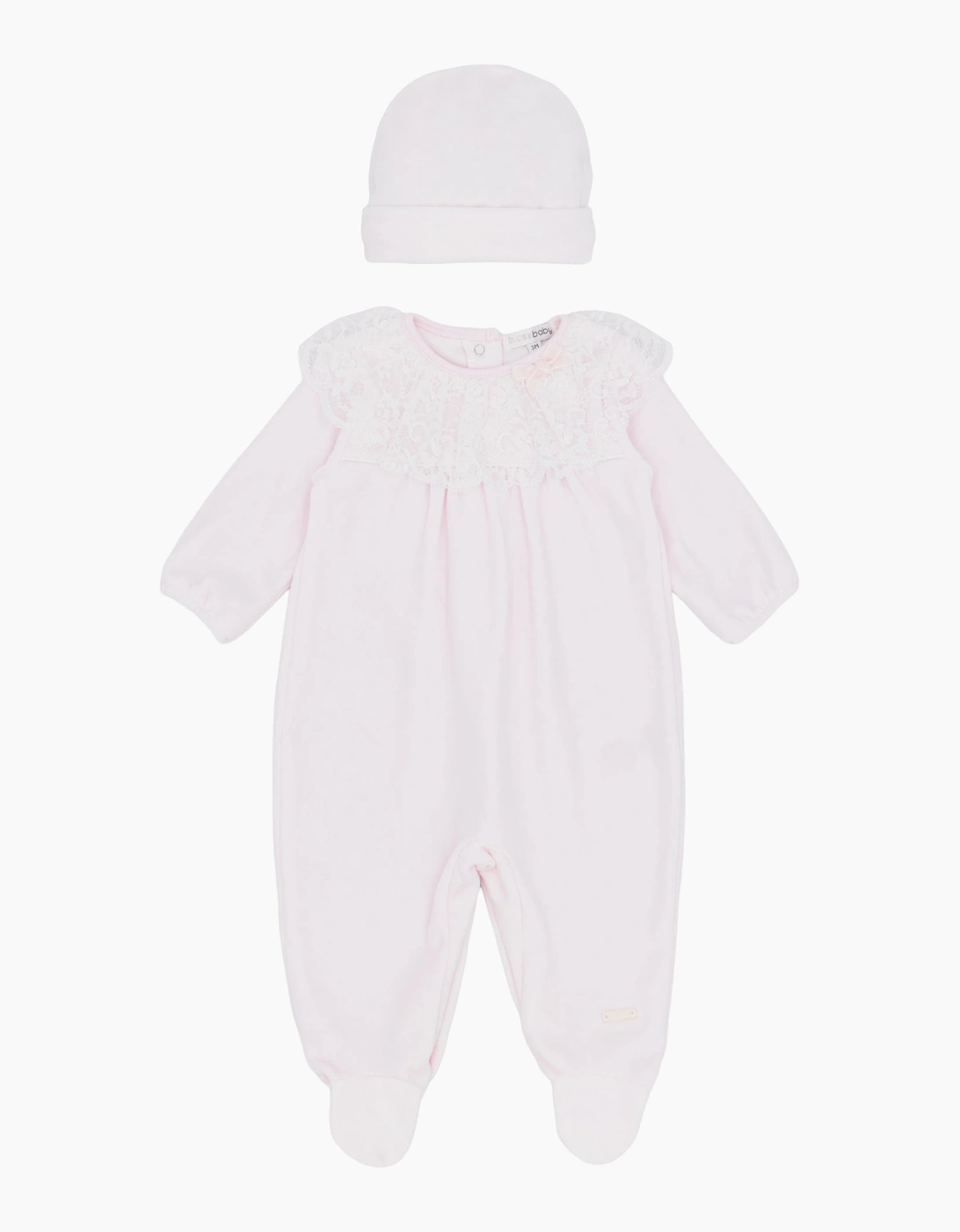 Girls Pale Pink Lace Velour Babygrow