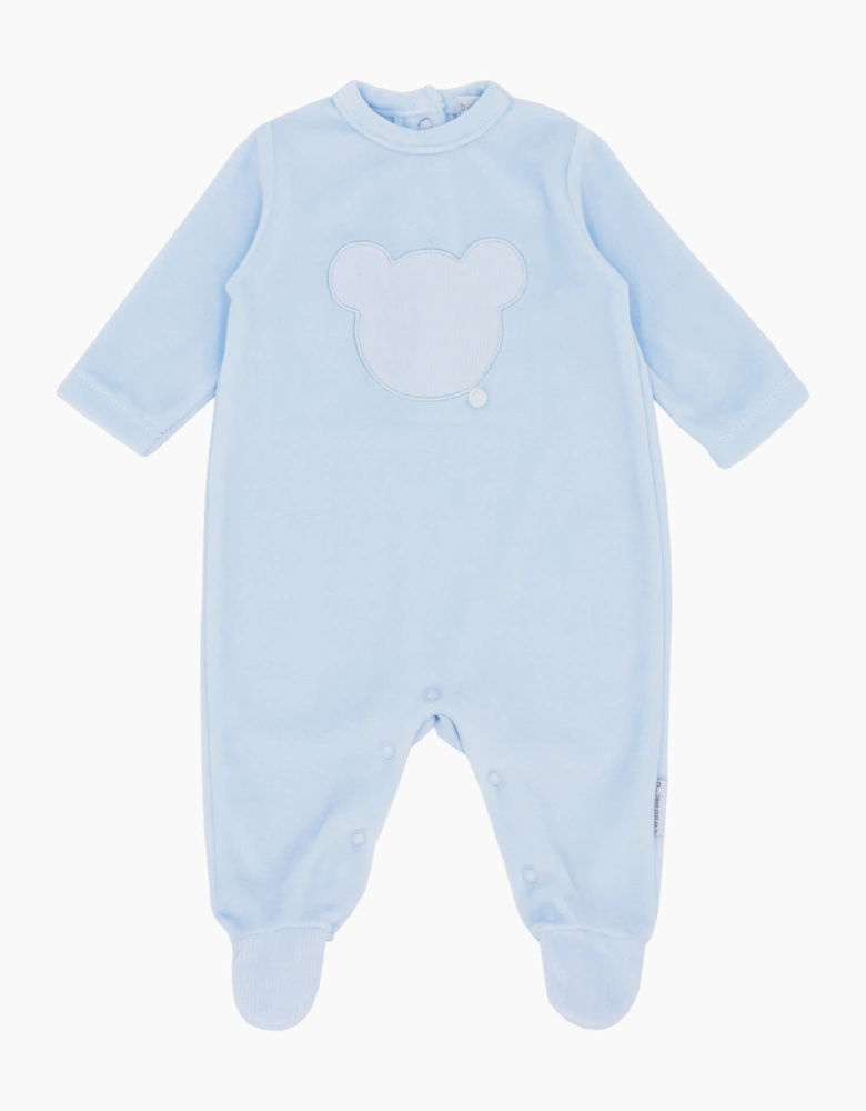 Boys Pale Blue Velour Bear Bum Babygrow