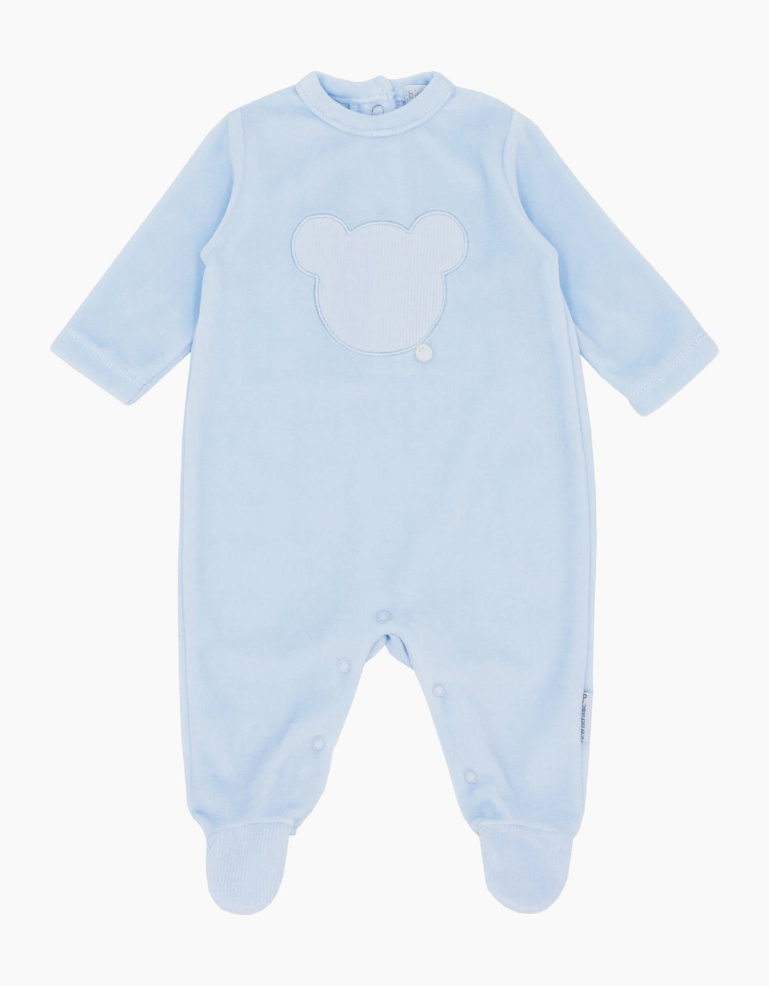 Boys Pale Blue Velour Bear Bum Babygrow, 3 of 2