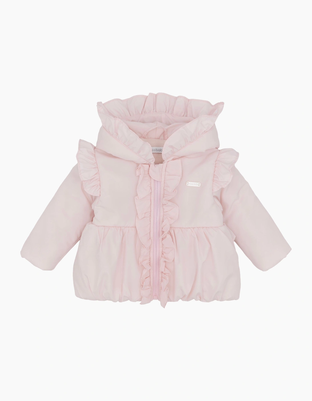 Girls Pale Pink Frill Puffer Coat, 5 of 4