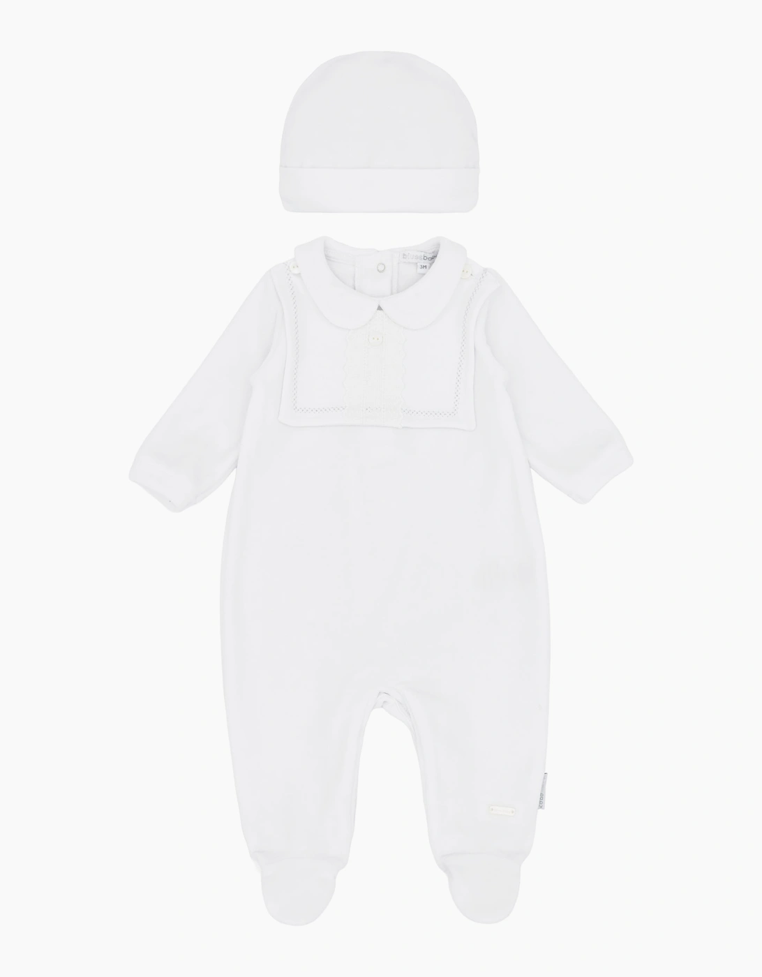 White Velour Babygrow and Hat