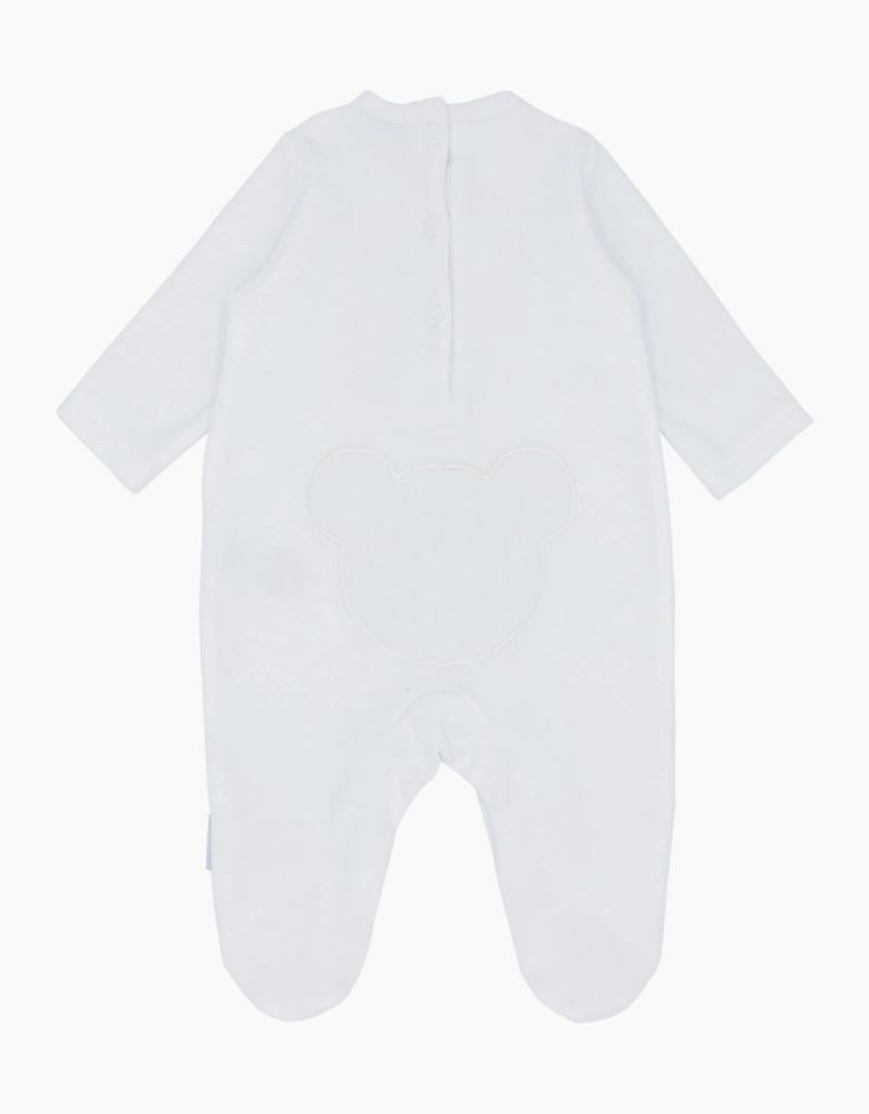 White Velour Bear Bum Babygrow