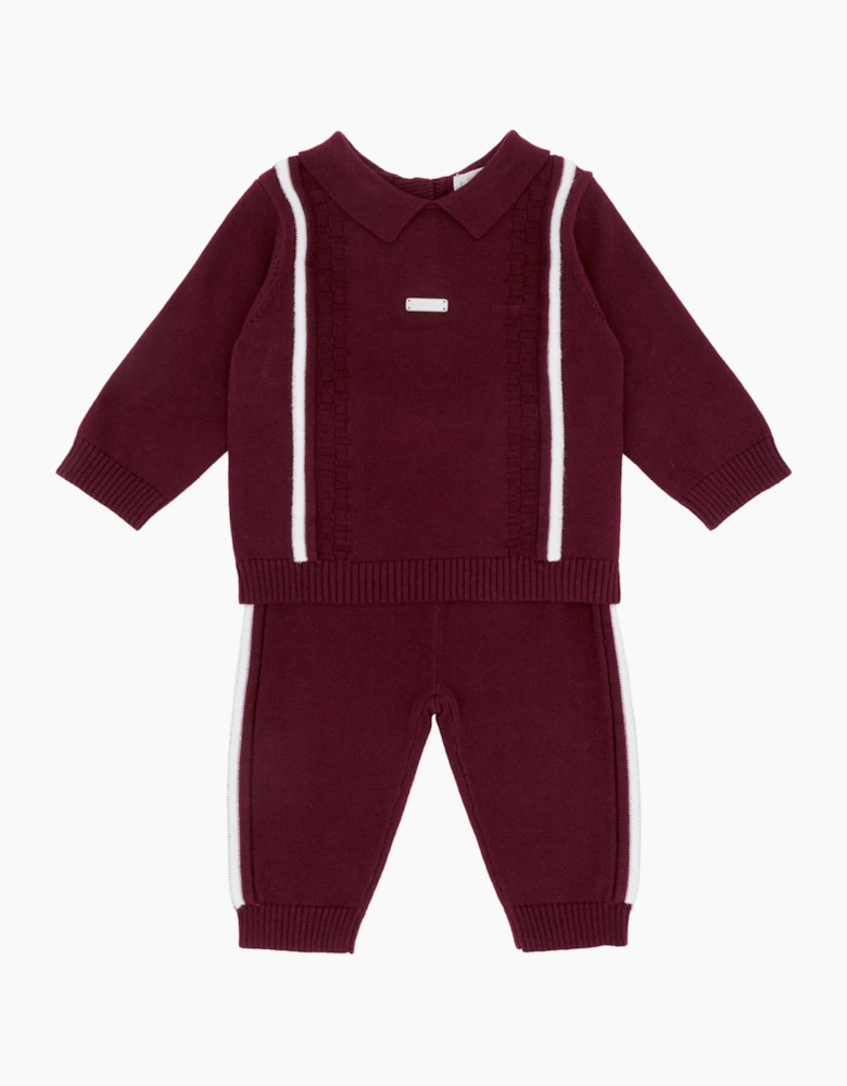 Boys Dark Red Knit Pant Set