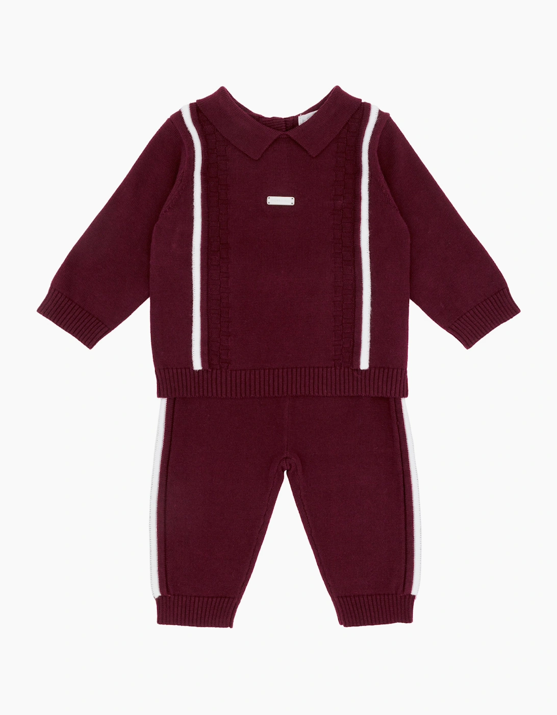 Boys Dark Red Knit Pant Set, 2 of 1