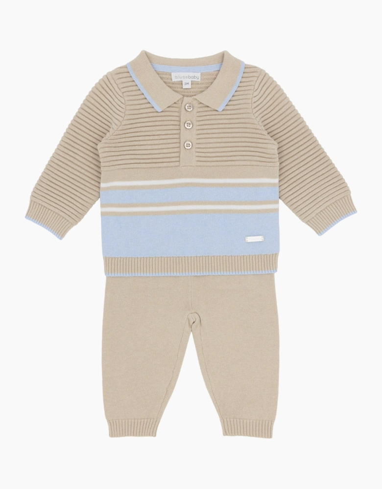 Boys Beige and Blue Knit Pant Set