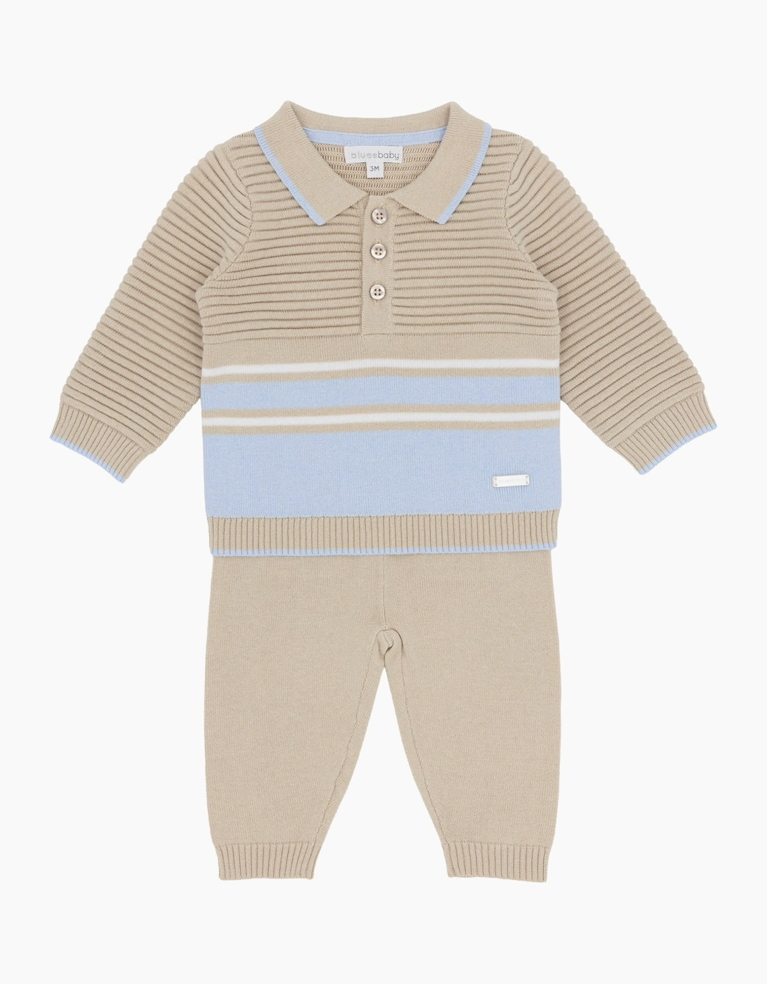 Boys Beige and Blue Knit Pant Set