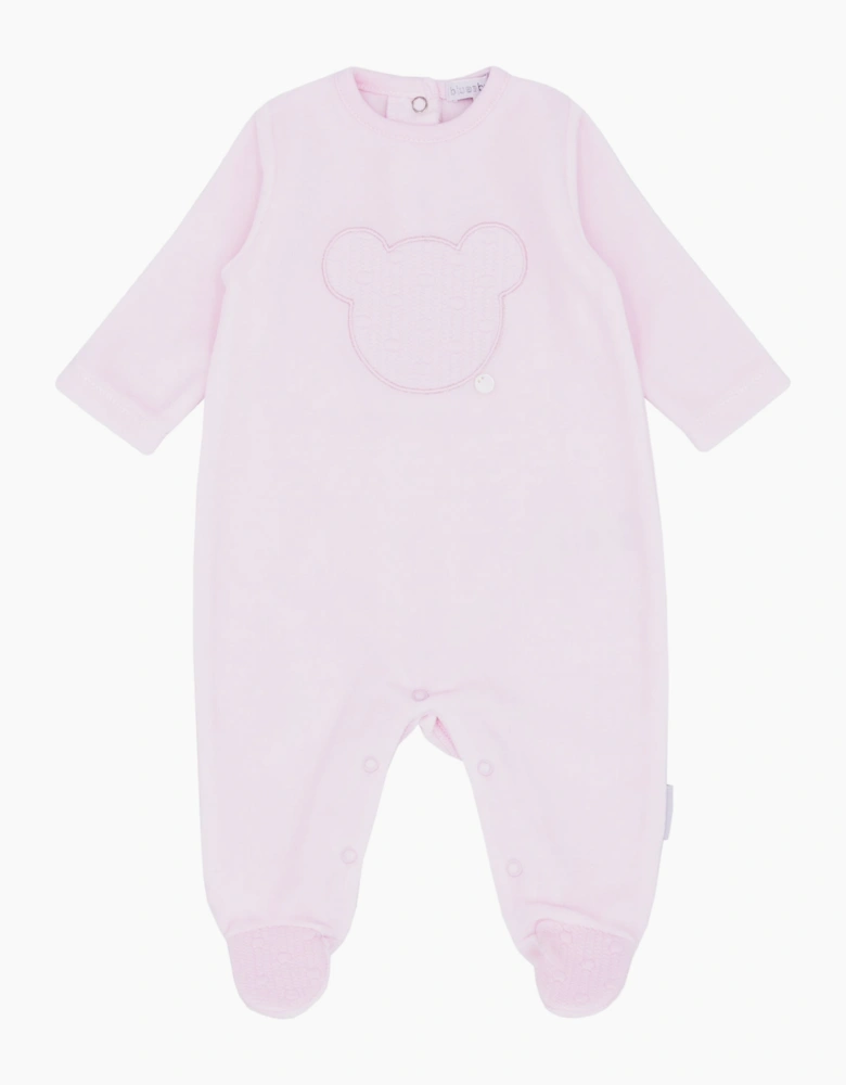 Girls Pale Pink Velour Bear Bum Babygrow