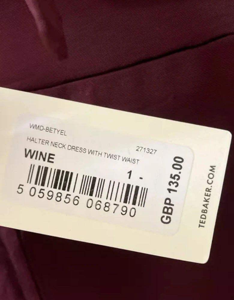 TED BAKER LD99 WMD-BETYEL Halter Neck Dress With Twist Waist Wine Party Tops New