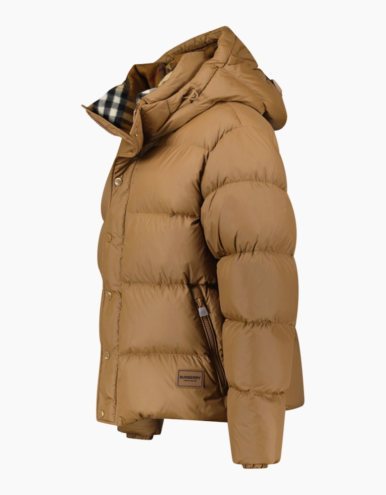 Burberry 'Halsby' Hooded Check Down Jacket Birch Brown
