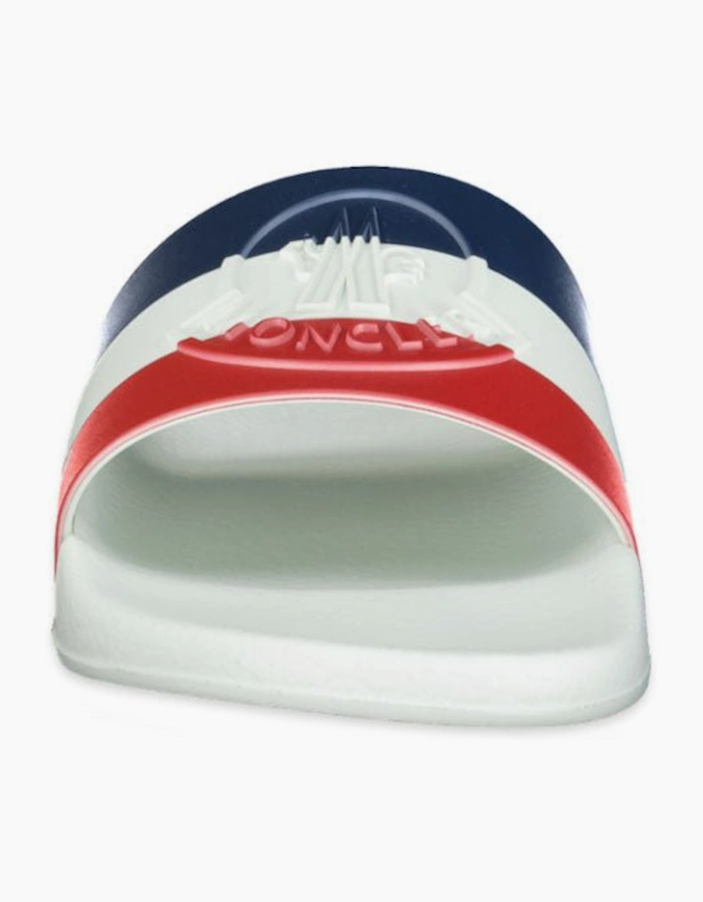 Moncler Striped Logo Sliders White