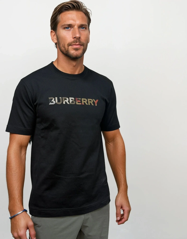 Burberry Check Logo Embroidered T-Shirt Black