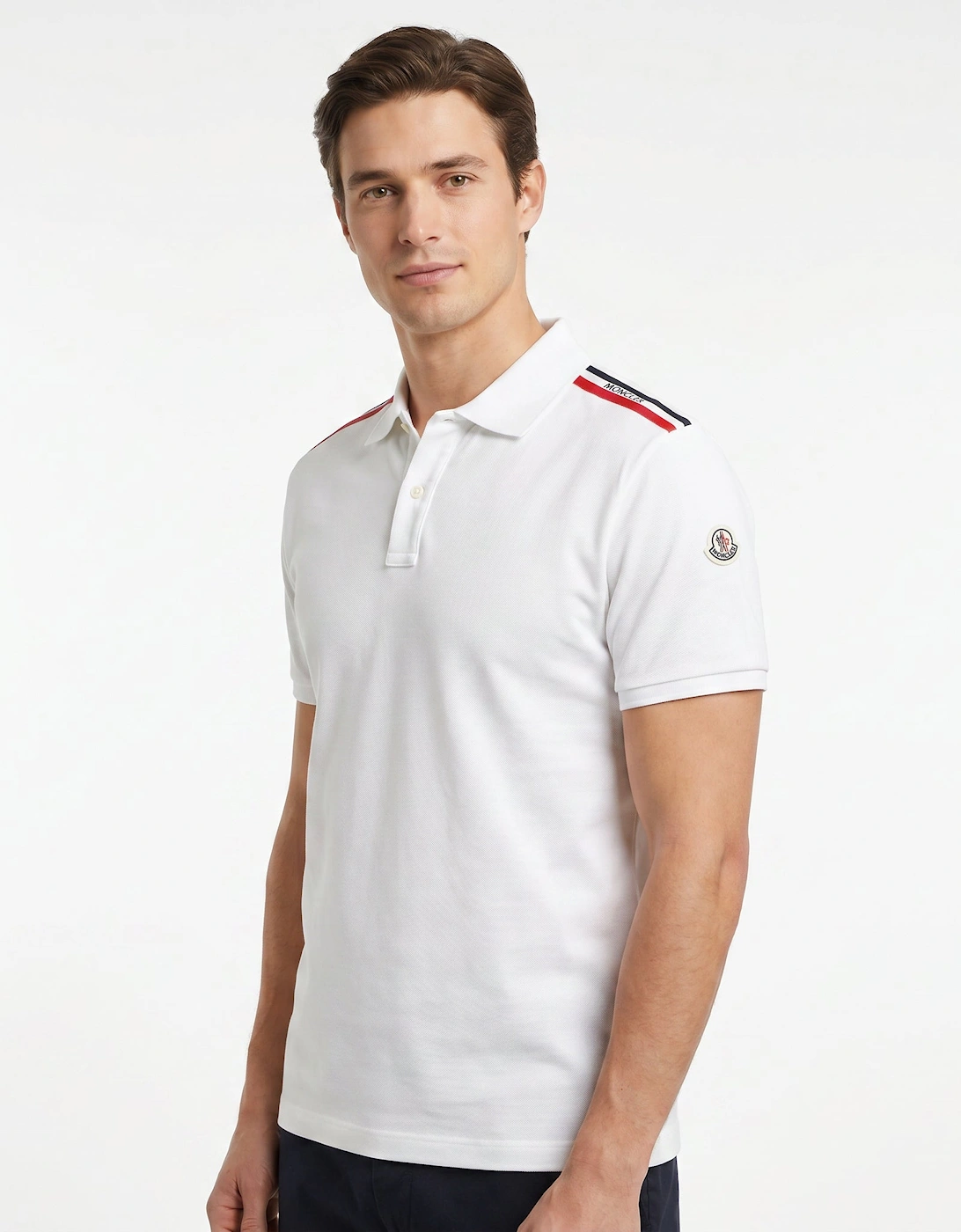 Moncler Shoulder Stripe Polo White
