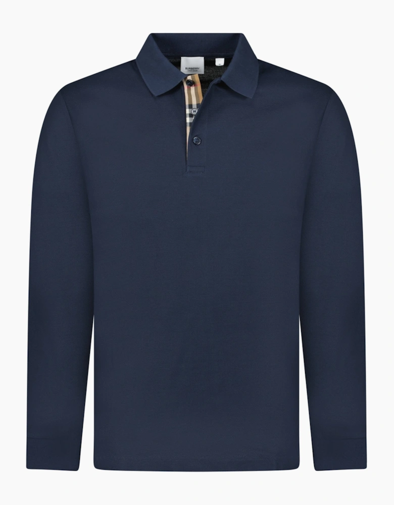 Burberry 'Hartford' Long Sleeve Check Polo Navy