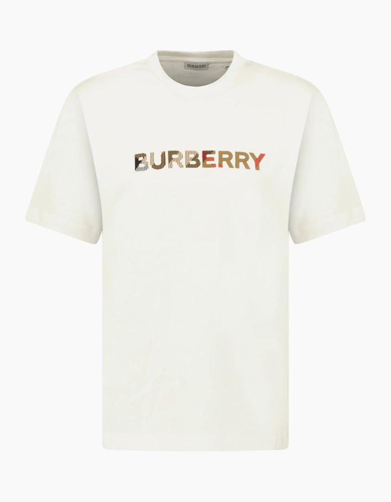 Burberry Check Logo Embroidered T-Shirt White