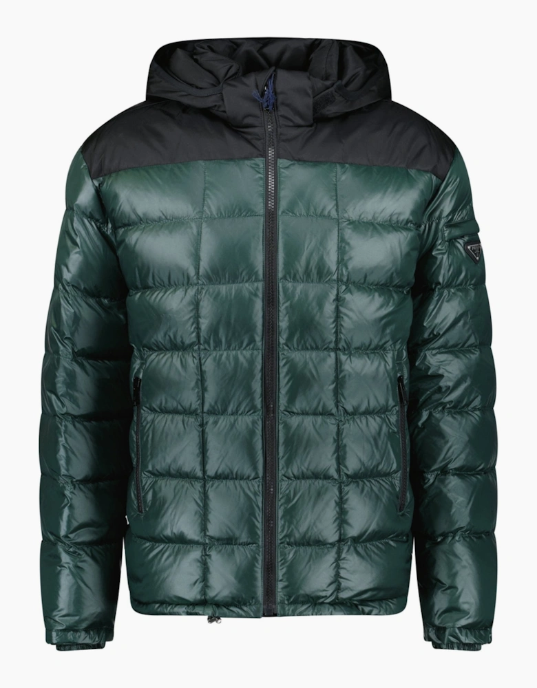 Prada Logo Down Hooded Jacket Khaki