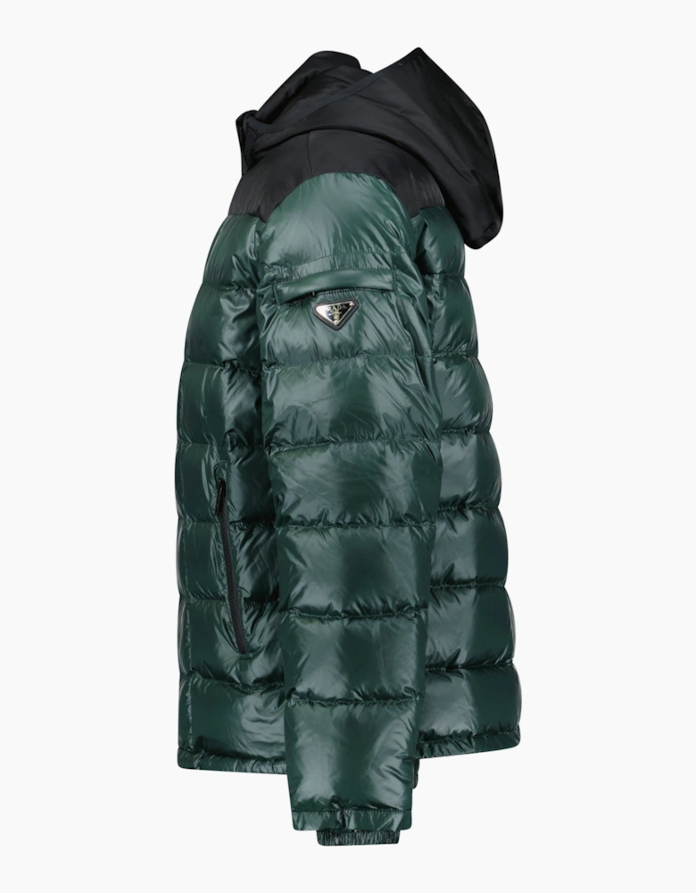Prada Logo Down Hooded Jacket Khaki