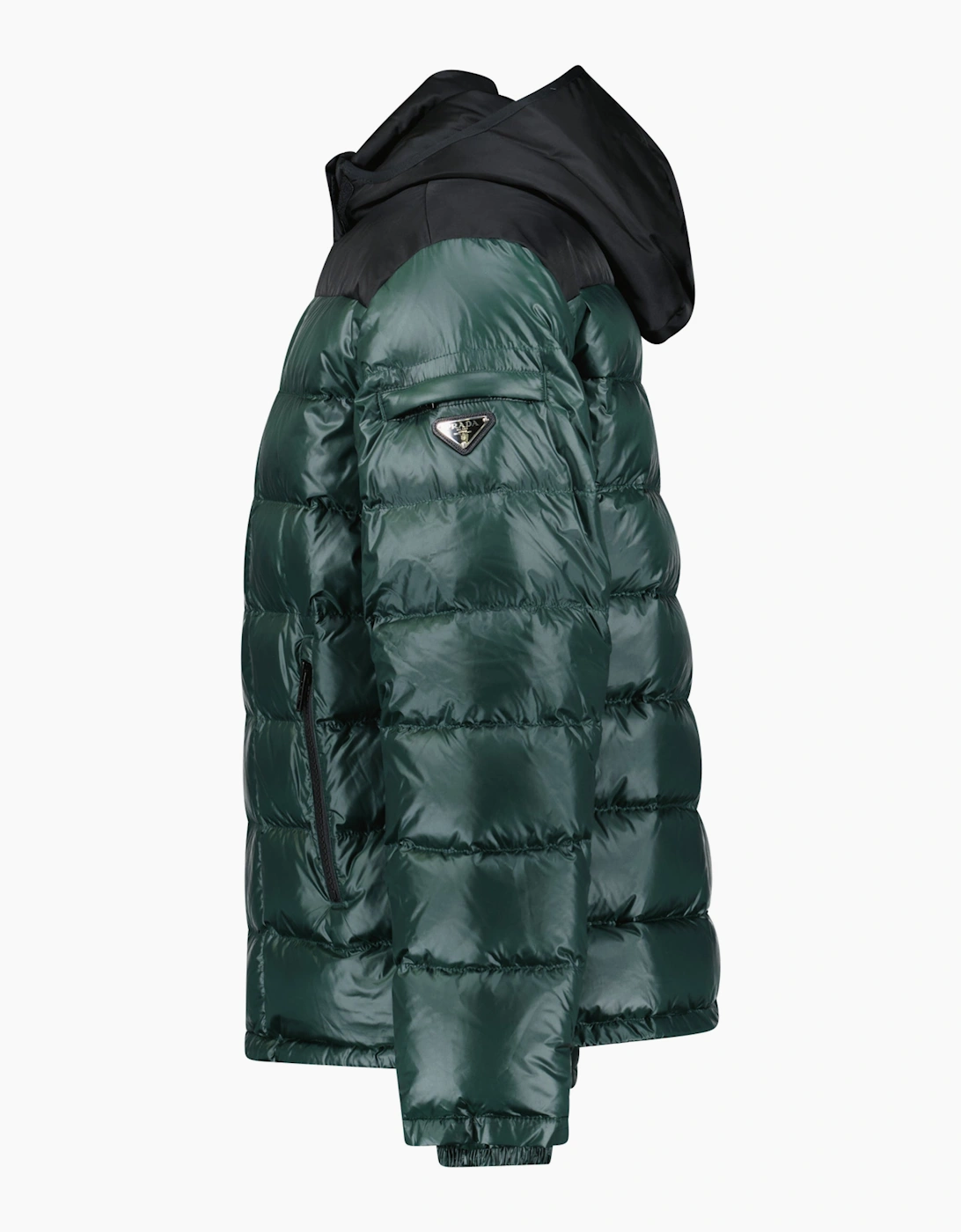 Prada Logo Down Hooded Jacket Khaki