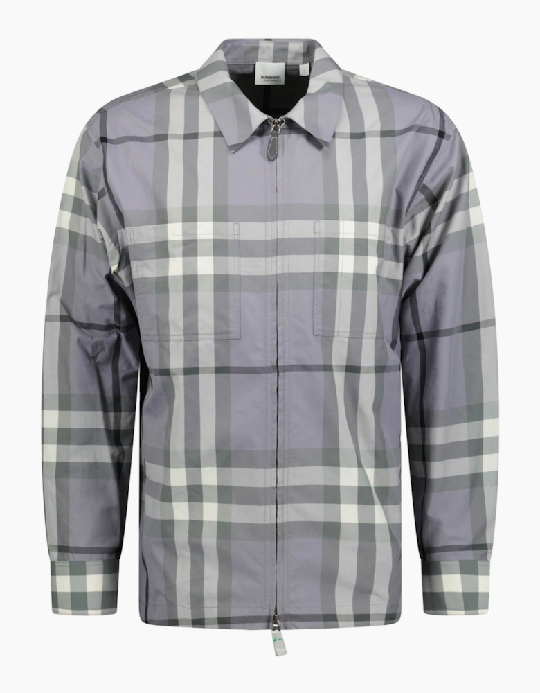 Burberry 'Peckham' Zip-Up Check Overshirt Grey