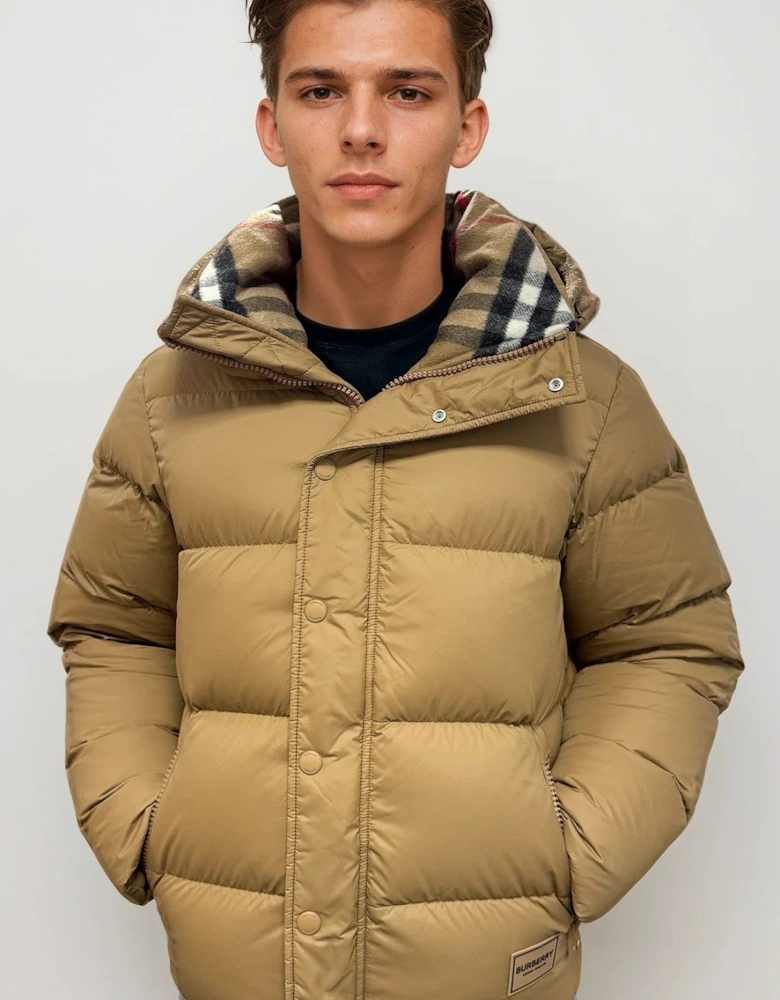 Burberry 'Halsby' Hooded Check Down Jacket Beige