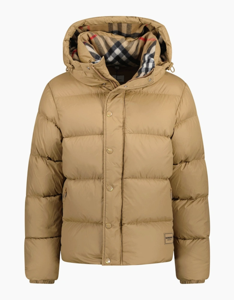 Burberry 'Halsby' Hooded Check Down Jacket Beige