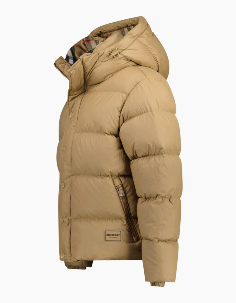 Burberry 'Halsby' Hooded Check Down Jacket Beige