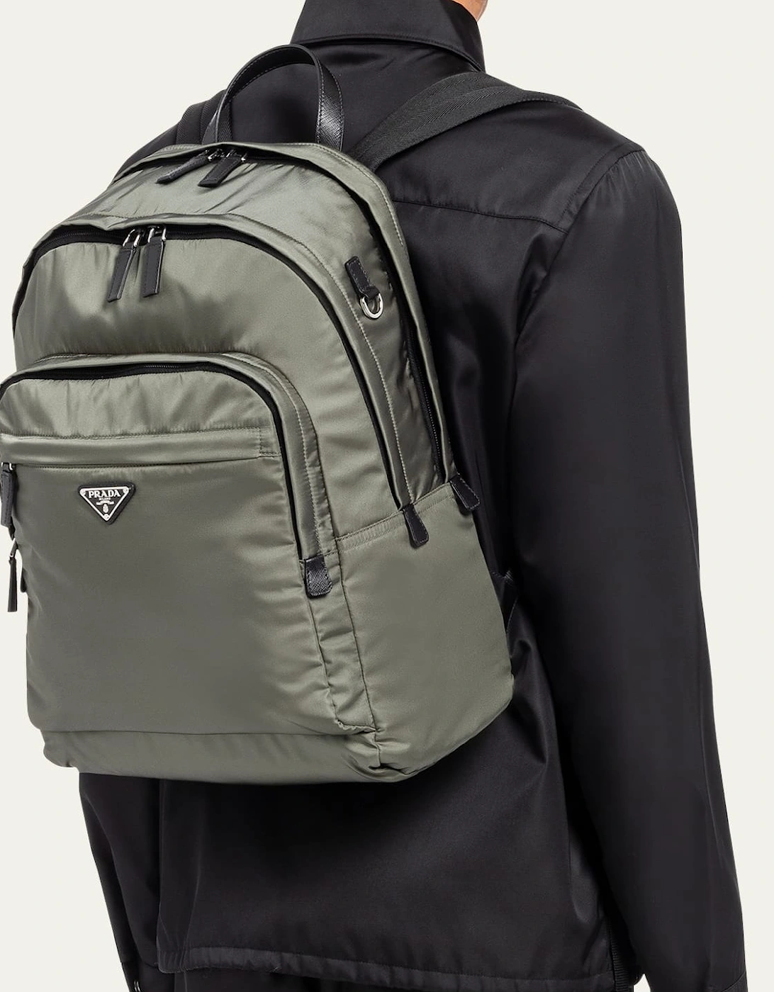 Prada Triangle Logo Re-Nylon Backpack Grey