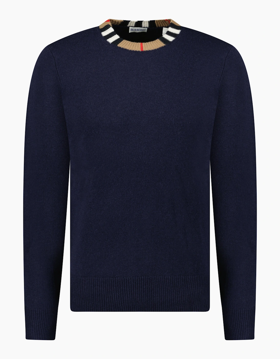 Burberry 'Noland' Knitted Wool/ Cashmere Jumper Check Neck Navy, 4 of 3
