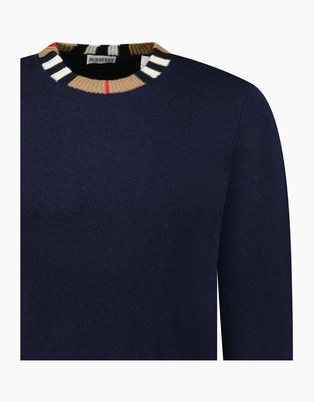 Burberry 'Noland' Knitted Wool/ Cashmere Jumper Check Neck Navy