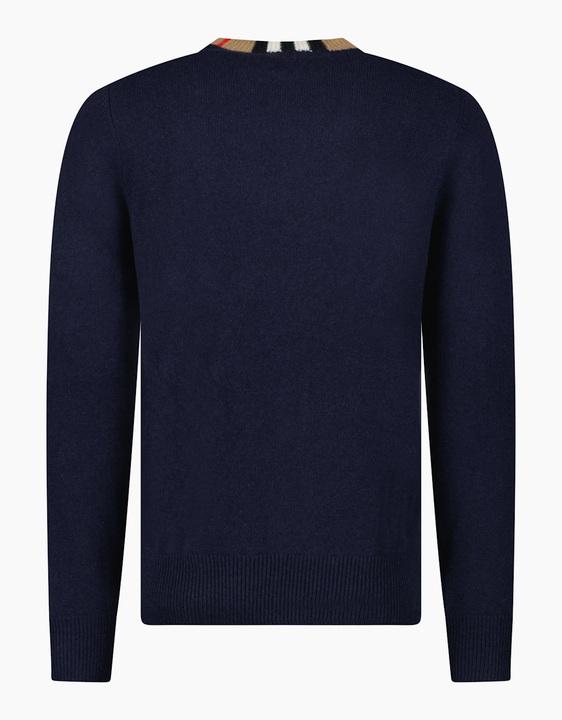 Burberry 'Noland' Knitted Wool/ Cashmere Jumper Check Neck Navy