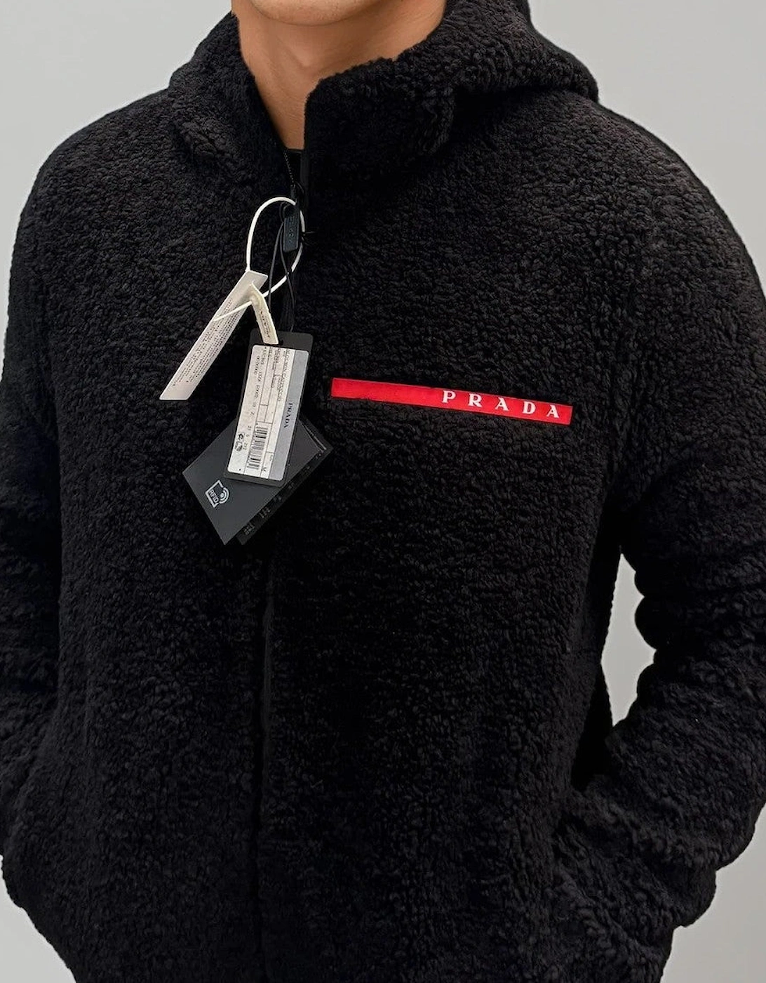 Prada Linea Rossa Wool Blend Fleece Jacket Black
