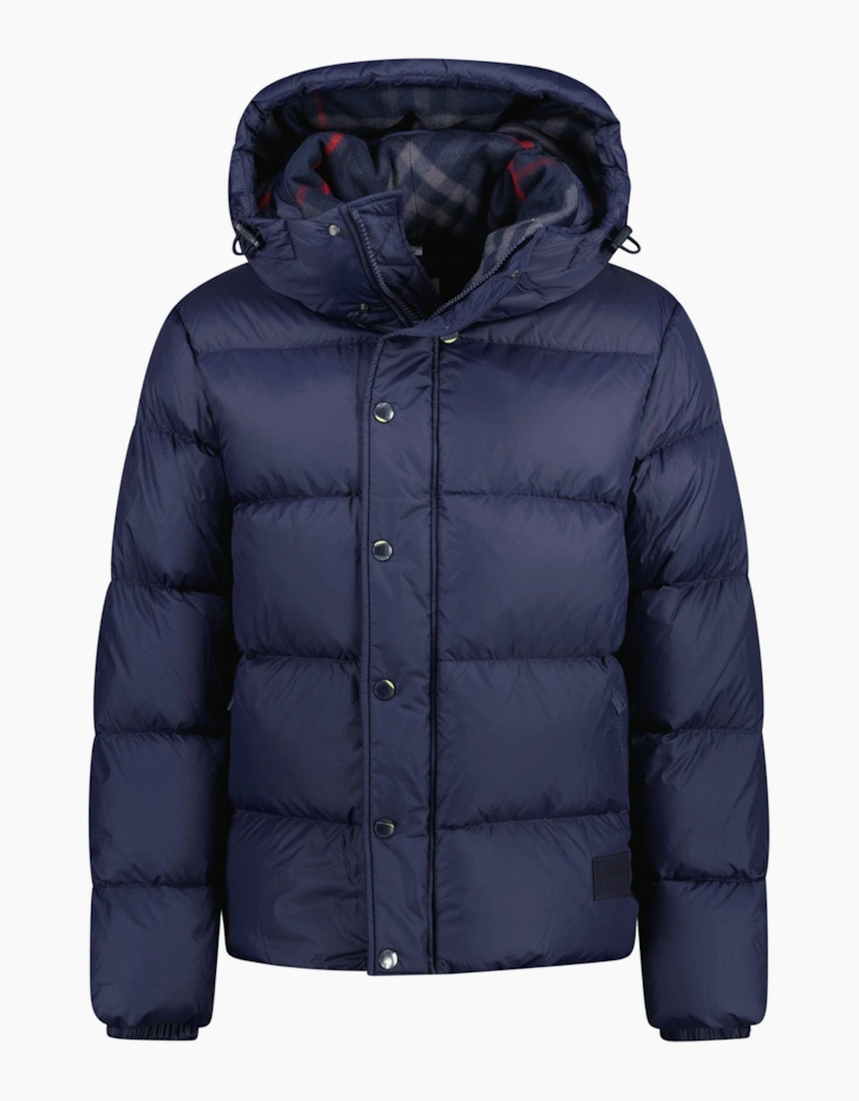 Burberry 'Halsby' Hooded Check Down Jacket Navy