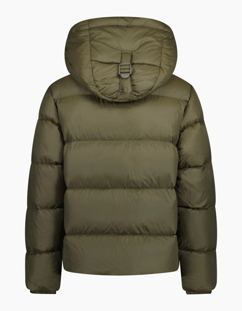Burberry 'Halsby' Hooded Check Down Jacket Khaki