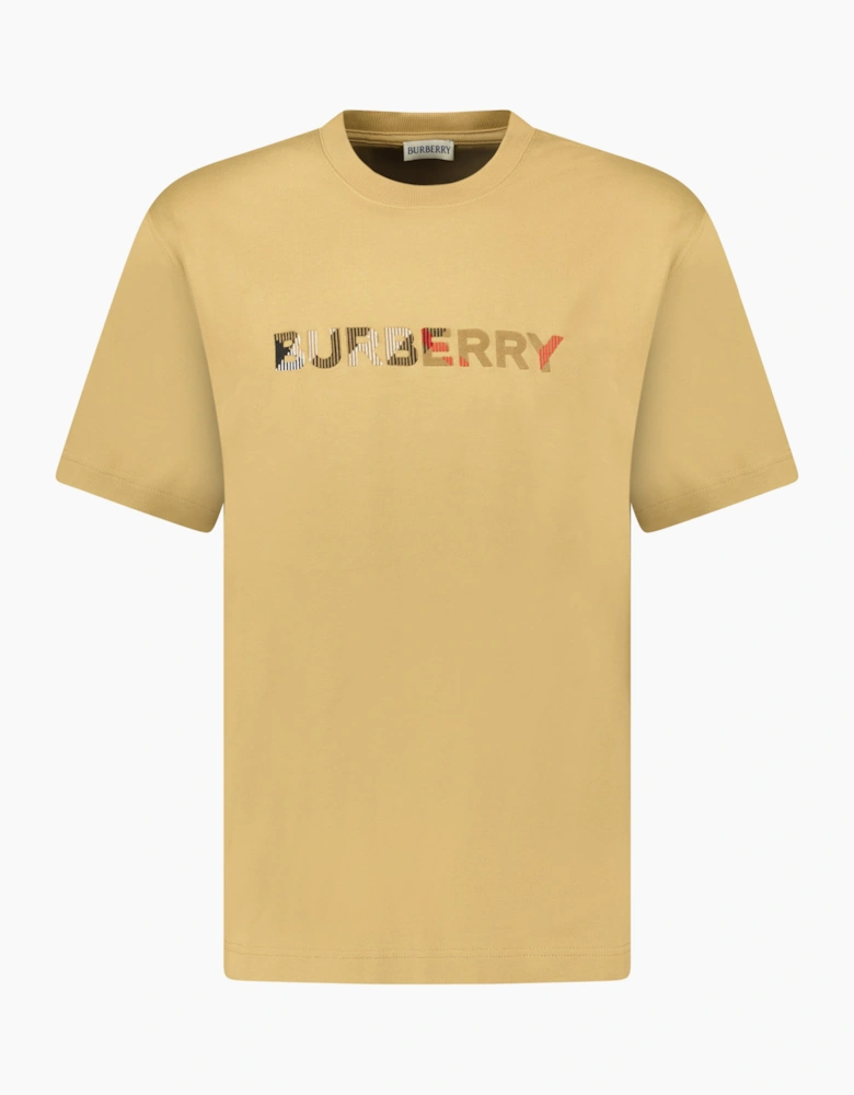 Burberry Check Logo Embroidered T-Shirt Beige