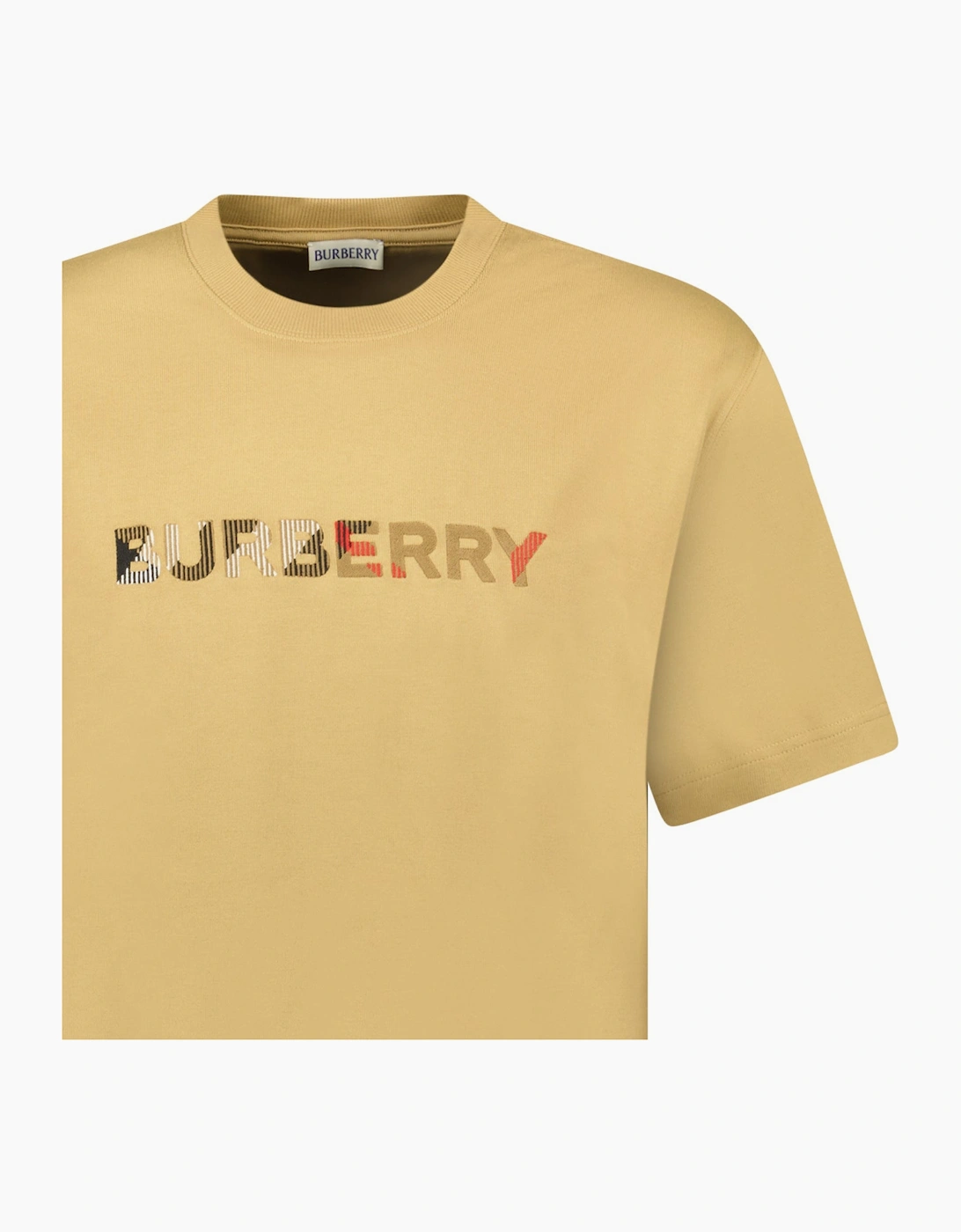 Burberry Check Logo Embroidered T-Shirt Beige
