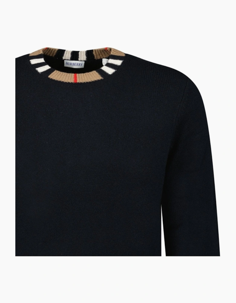 Burberry 'Noland' Knitted Wool/ Cashmere Jumper Check Neck Black