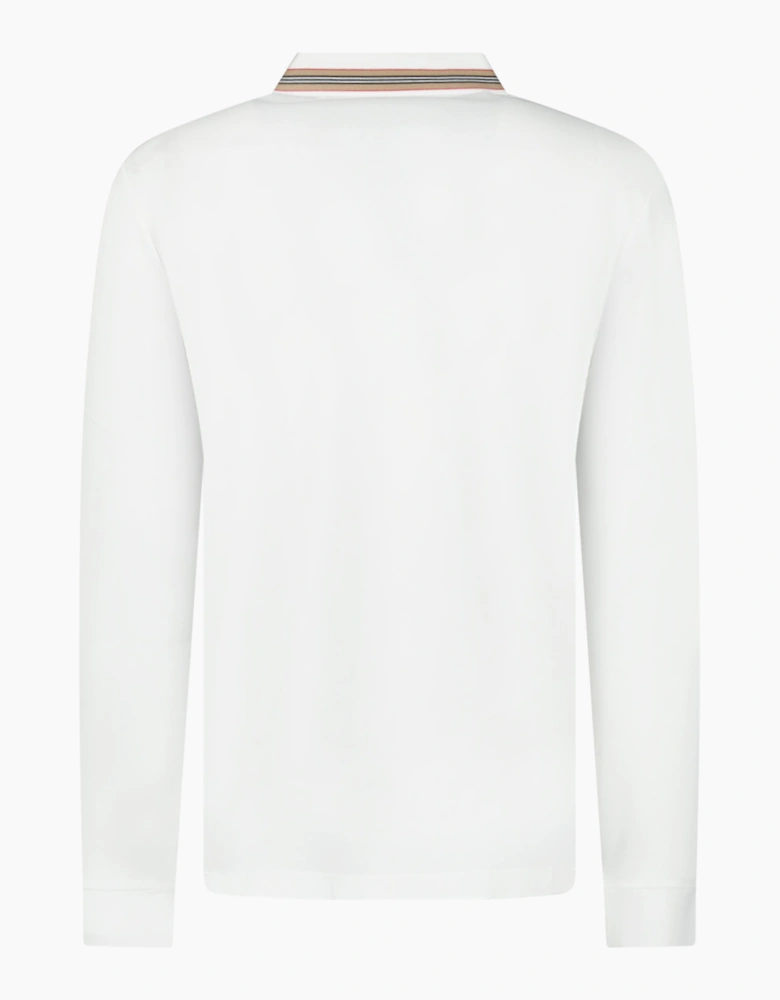 Burberry 'Hartford' Striped Check Long Sleeve Polo White