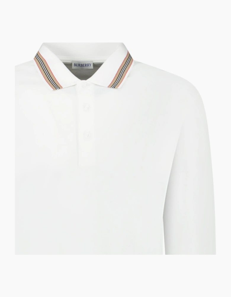 Burberry 'Hartford' Striped Check Long Sleeve Polo White