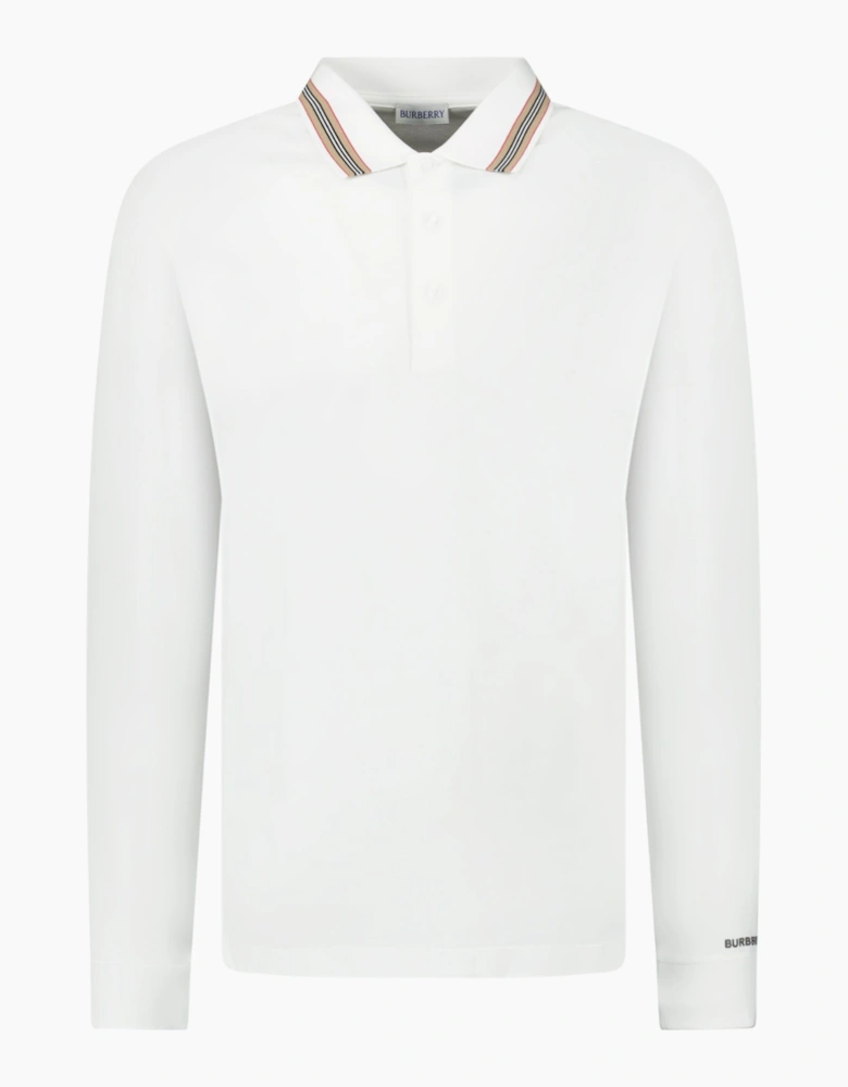 Burberry 'Hartford' Striped Check Long Sleeve Polo White
