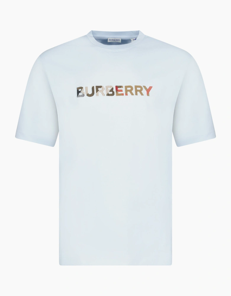 Burberry Check Logo Embroidered T-Shirt Blue
